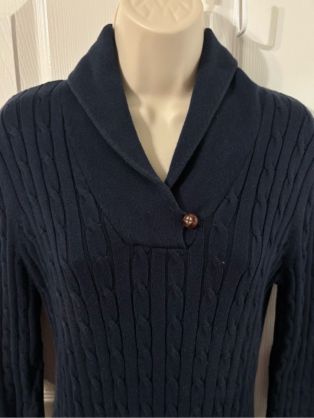 Vintage American Living Sweater Dress Navy Blue Cable Knit Size S